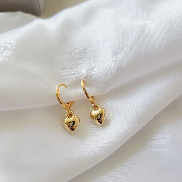 5/$25 Gold Heart Charm Earrings Gold Huggie Hoops Heart Hoop Earrings - Picture 4 of 5
